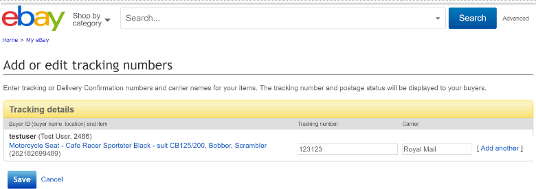 ebay package tracking number